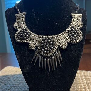 Black and Silver Beaded Statement Necklace